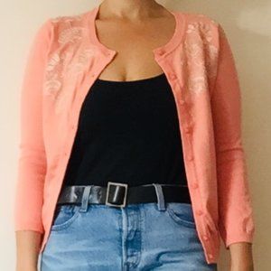 Anthropologie Salmon-colored Embroidered Cardigan